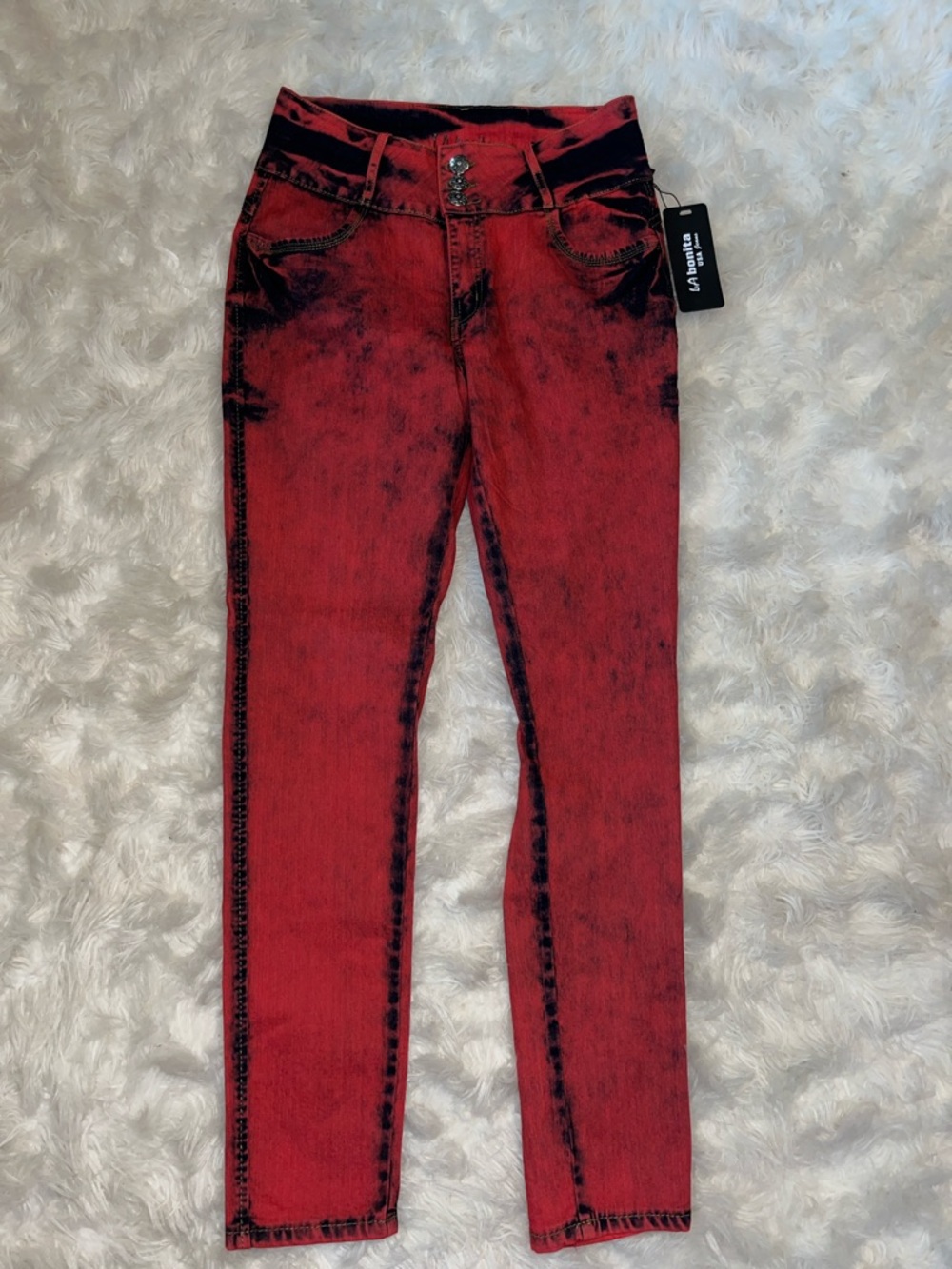 LA Hearts Red Acid-Wash Skinny Jeans for Women